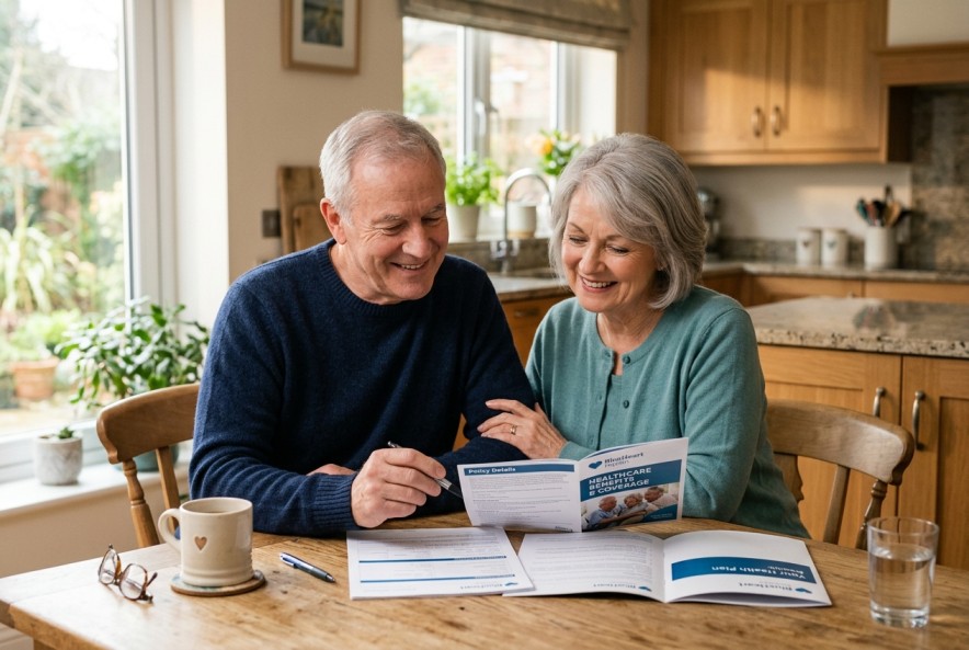 Senior couple reviewing Medicare options