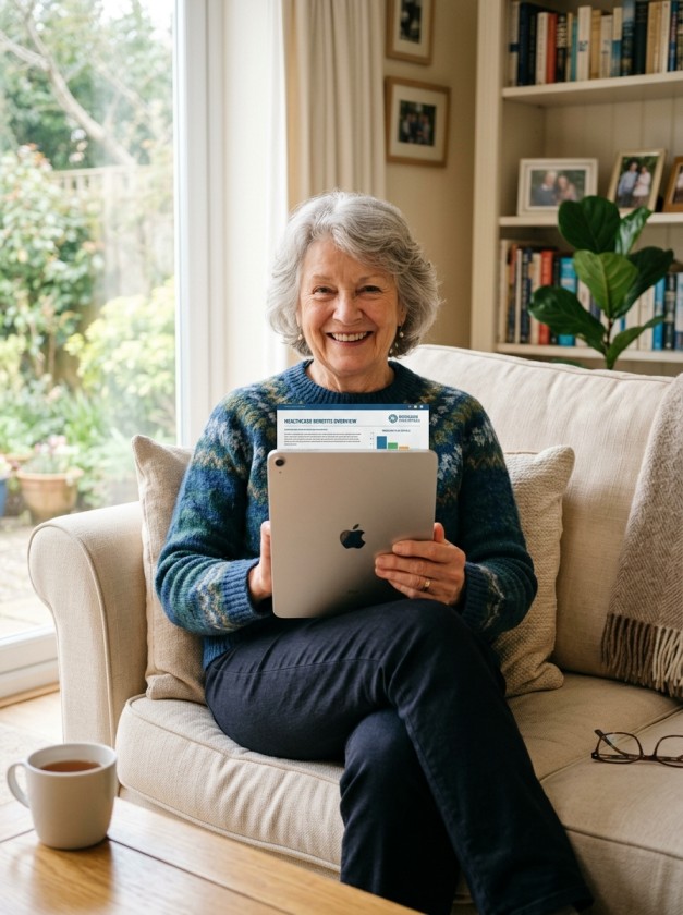 Senior reviewing healthcare benefits